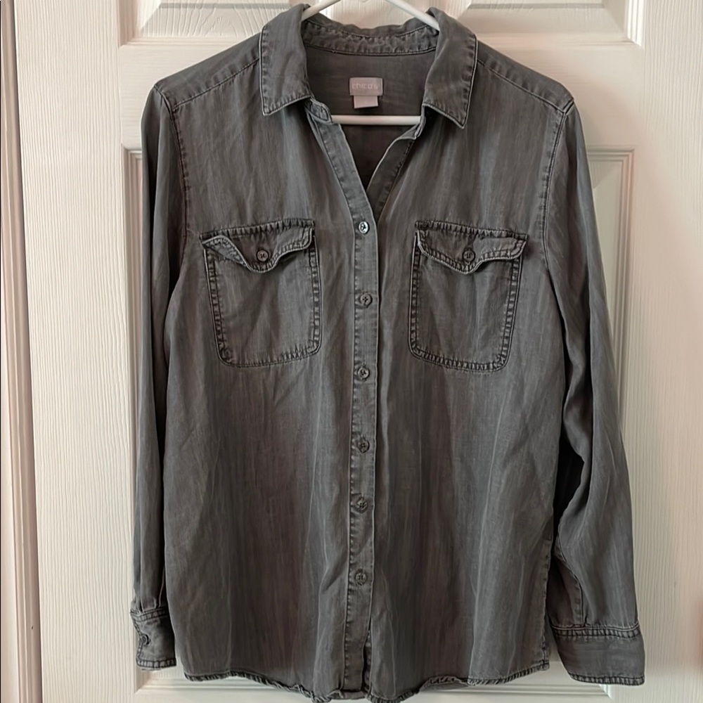 Gray Button-Up Denim Shirt